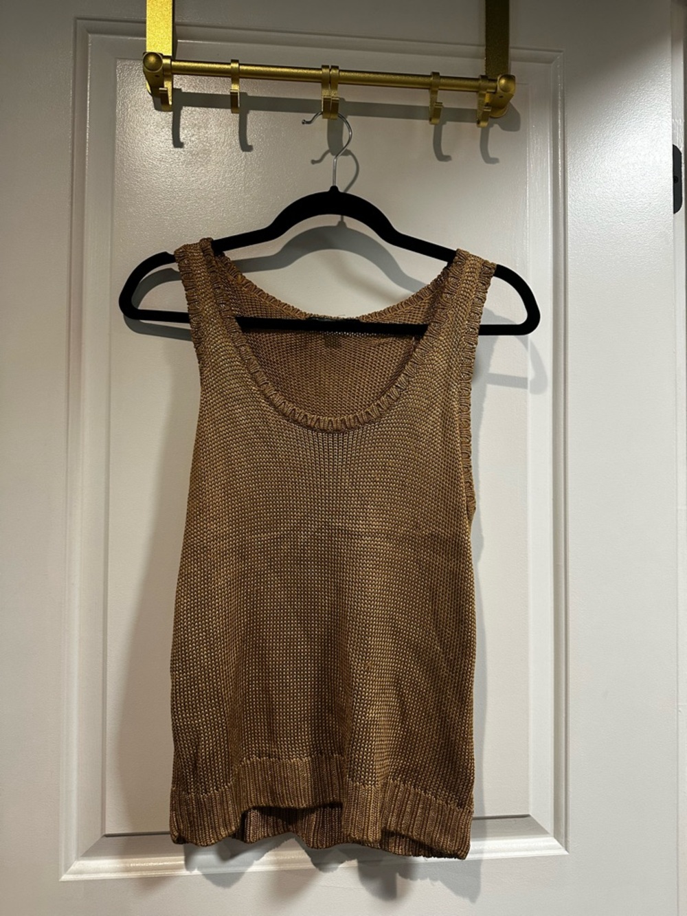 LAUREN Ralph Lauren Gold Metallic Knit Tank Sweater Top - Medium